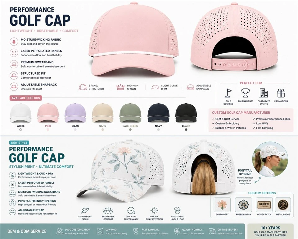 Aangepaste dames paardenstaart golfpet|OEM-fabrikant van sporthoeden met ademende prestaties