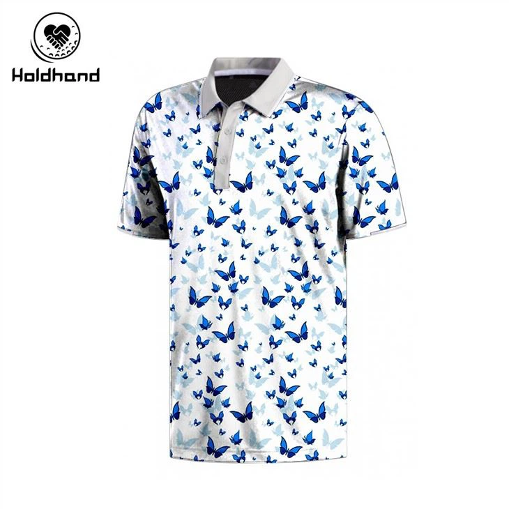 Beautiful Blue Butterfly Print Polo With Custom Logo Men's Golf Polo Shirt