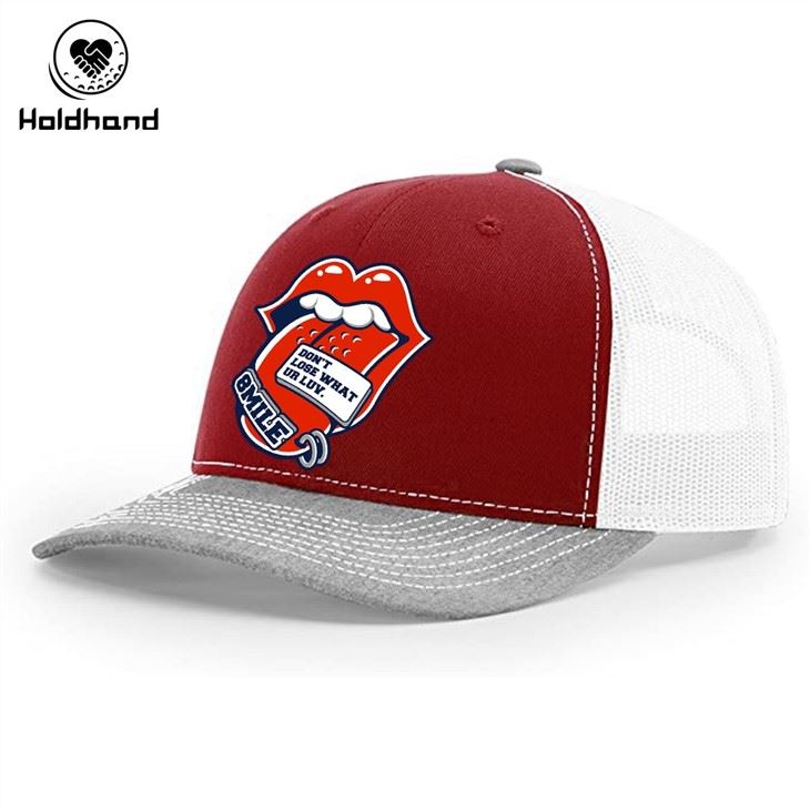 Manufacturer 6 Panel Polyester Golf Trucker Hats Red Color Cartoon Printing Design Golf Accessories