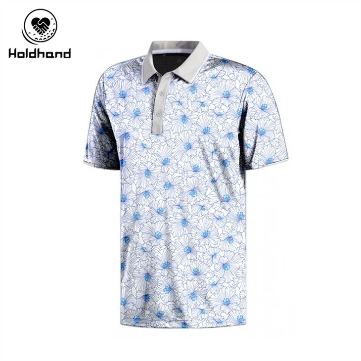 Golfpoloshirt voor heren met bloemenprint